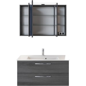 Pelipal Badmöbel-Set Trentino Graphit, 107 cm, 3-tlg.: Waschtisch mit Unterschrank und Spiegelschrank.