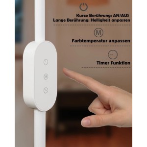 Weiße NETTLIFE LED-Stehlampe: Hand bedient Touch-Bedienfeld für Helligkeit, Farbtemperatur und Timer. Moderne Innenleuchte.