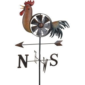 Metall-Windmühle Hahn, 153 cm, als Gartendeko mit Windrichtungsanzeiger.