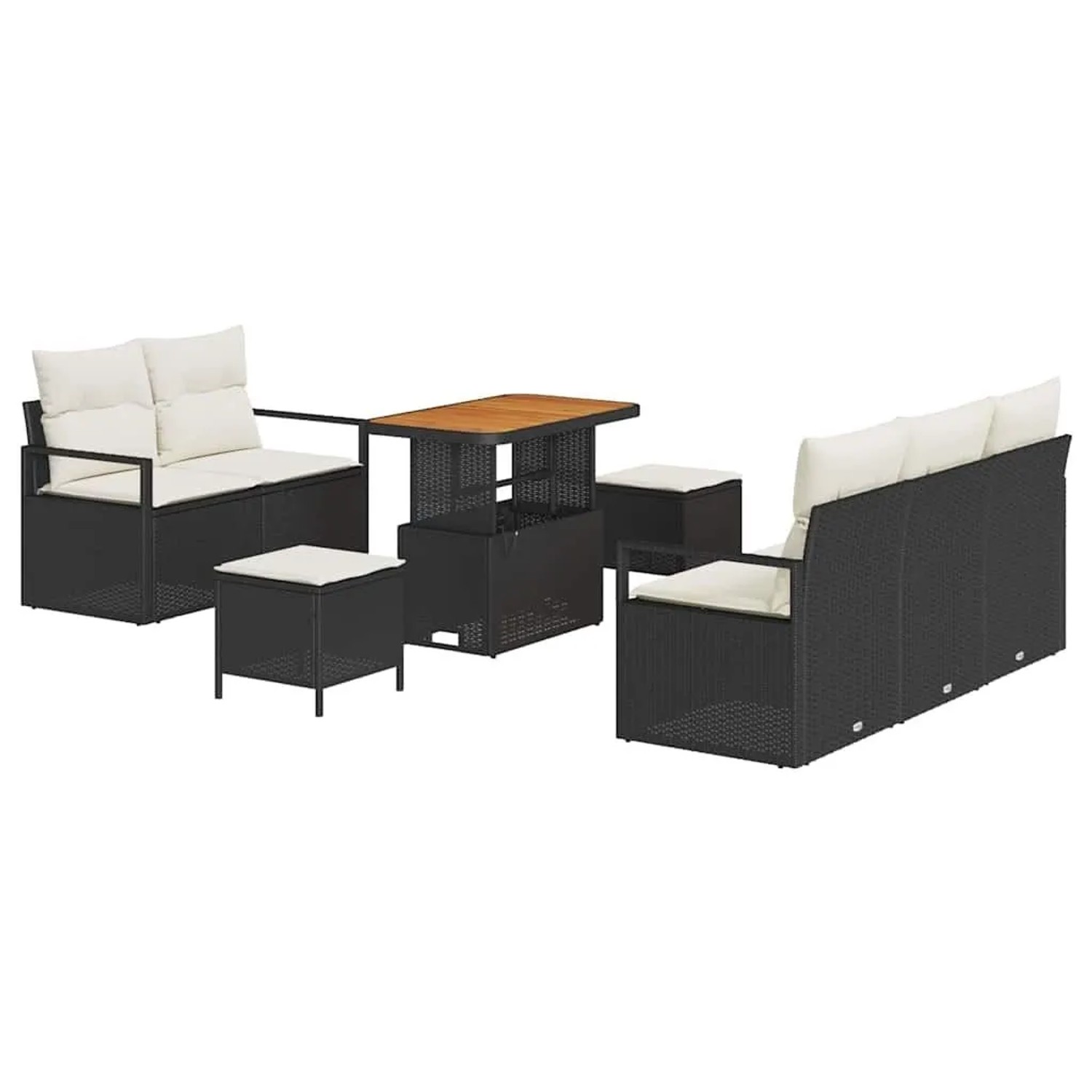 vidaXL Garten-Sofa-Set mit Kissen mit Speicher 8-Tlg Schwarz und Creme 3364420