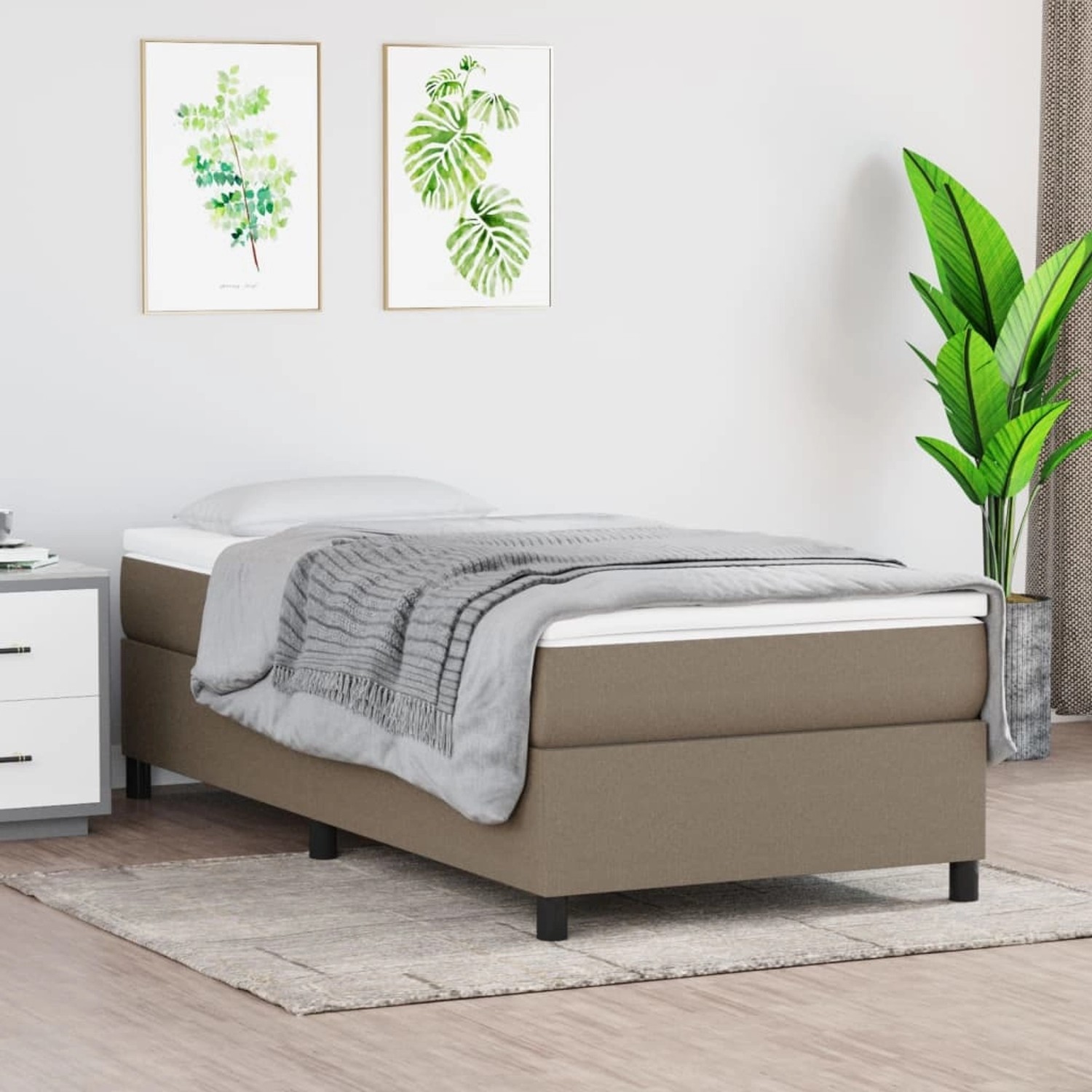 vidaXL Boxspringbett Taupe, 90x190 cm, Stoffbezug. Bequemes Einzelbett mit Matratze und Topper.
