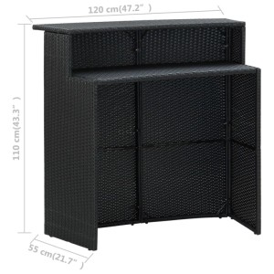 Schwarzes 4-tlg. vidaXL Gartenbar-Set aus Rattan mit Tisch, Hockern und cremeweißen Kissen.