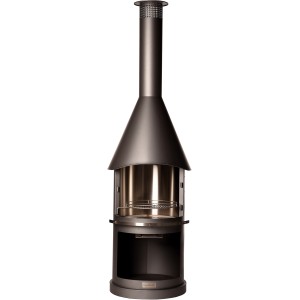 Buschbeck Gartengrillkamin Sydney, dunkelgrauer Grill mit Edelstahlrost und Kaminhaube.
