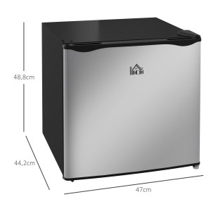 HOMCOM Mini-Gefrierschrank, Stahl/Kunststoff, silberfarben, mit Maßangaben.
