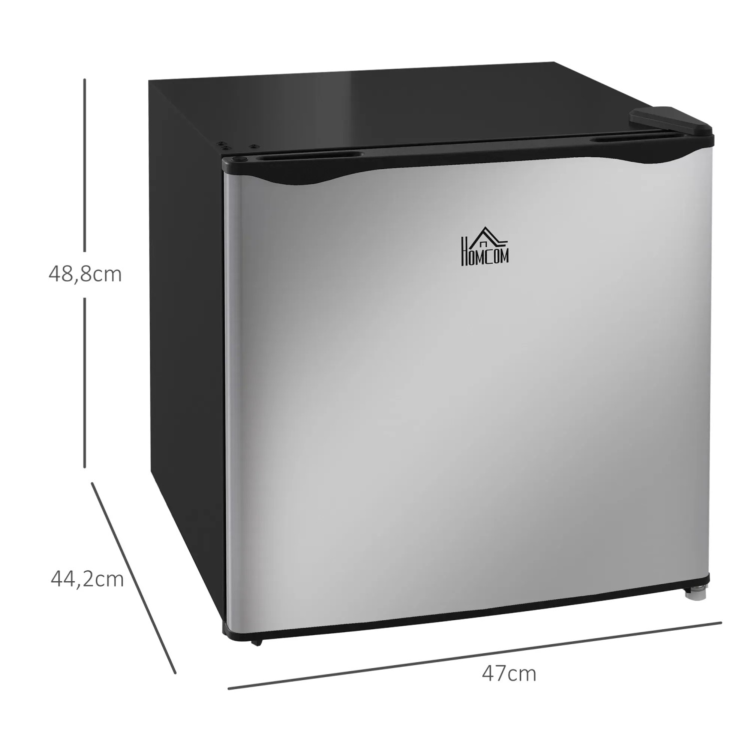 HOMCOM Mini-Gefrierschrank, Stahl/Kunststoff, silberfarben, mit Maßangaben.