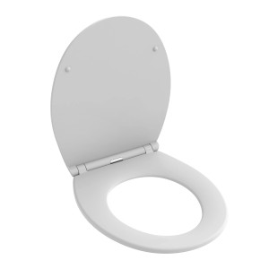 Weißer Schütte WC-Sitz Premium Slim Form aus Thermoplast mit Absenkautomatik.