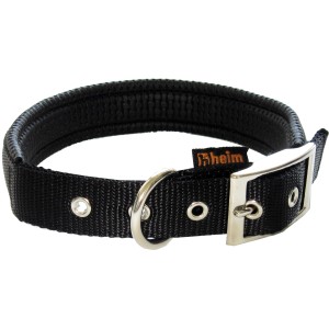Schwarzes Heim Hundehalsband, 18mm breit, 50cm lang, mit weicher Polsterung und Metallschnalle.