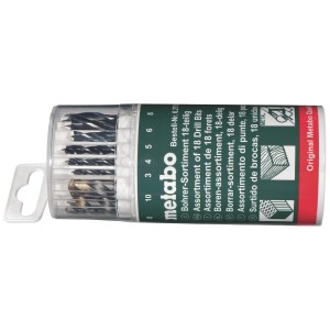 Metabo Bohrersortiment, 18-teilig im Kunststoffkoffer, verschiedene Größen.