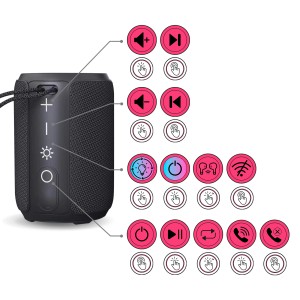 Schwarze BALDERIA Smart Fire Soundbox mit Knistersound und Bluetooth Funktion.