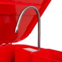 Detailaufnahme: Rotes EBERTH Teilewaschgerät mit Pumpe und flexiblem Schlauch für Werkstattreinigung.