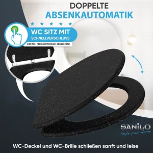 SANILO WC-Sitz Glitzer Schwarz mit Absenkautomatik und Top-Fix-Befestigung.