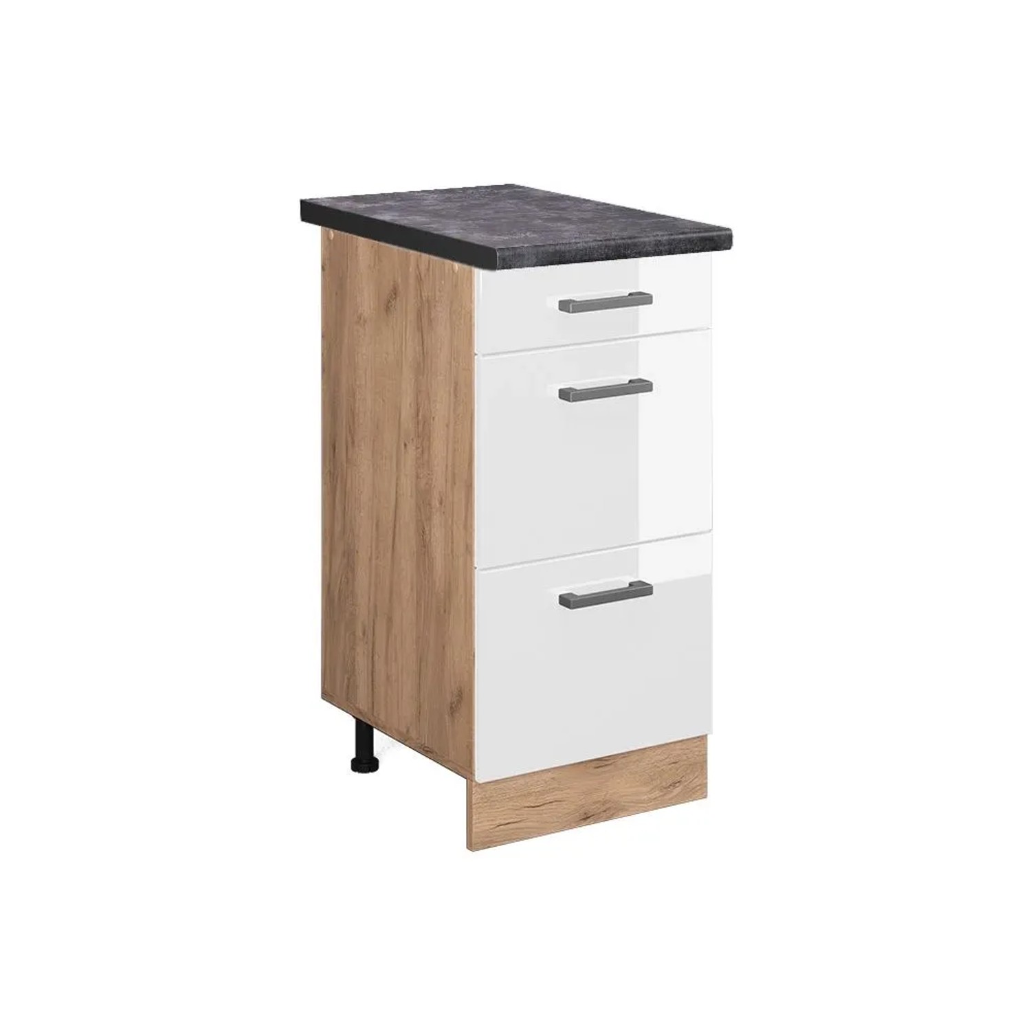 Vicco Küchenunterschrank R-Line Weiß Hochglanz Goldkraft Eiche 40 cm mit Schubladen AP Anthrazit