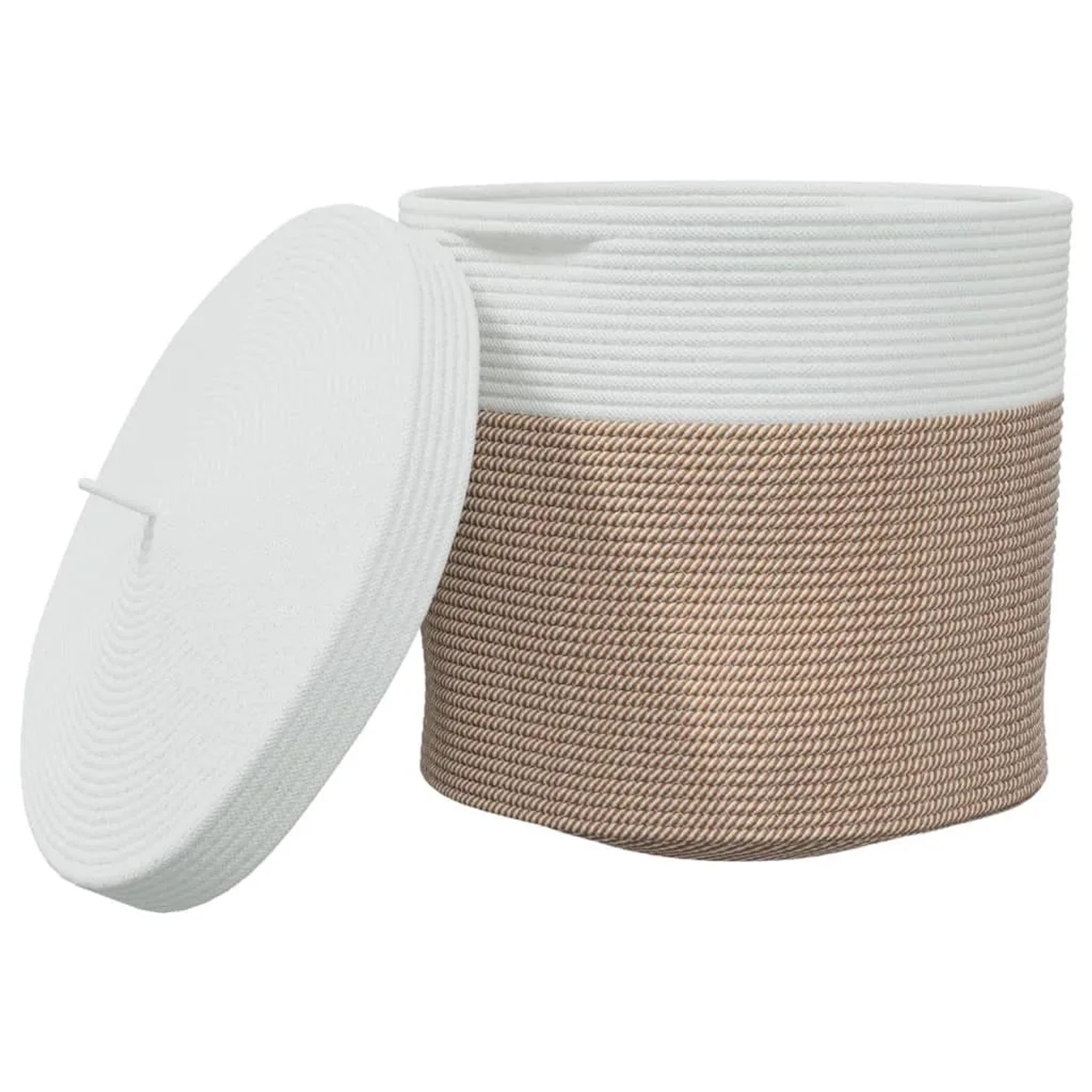 vidaXL Aufbewahrungskorb mit Deckel Braun & Weiß Ø40x35 cm Baumwolle 358500