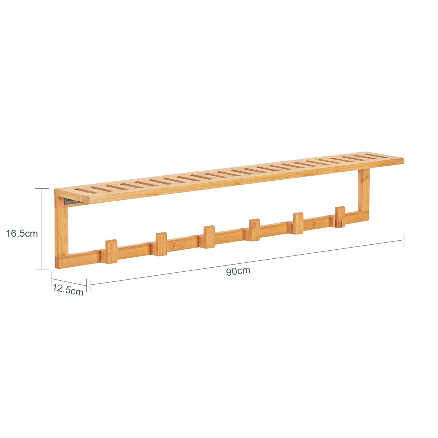 SoBuy Wandgarderobe FHK06-N aus Bambus mit Ablage und Haken für Flur, Bad oder Küche.