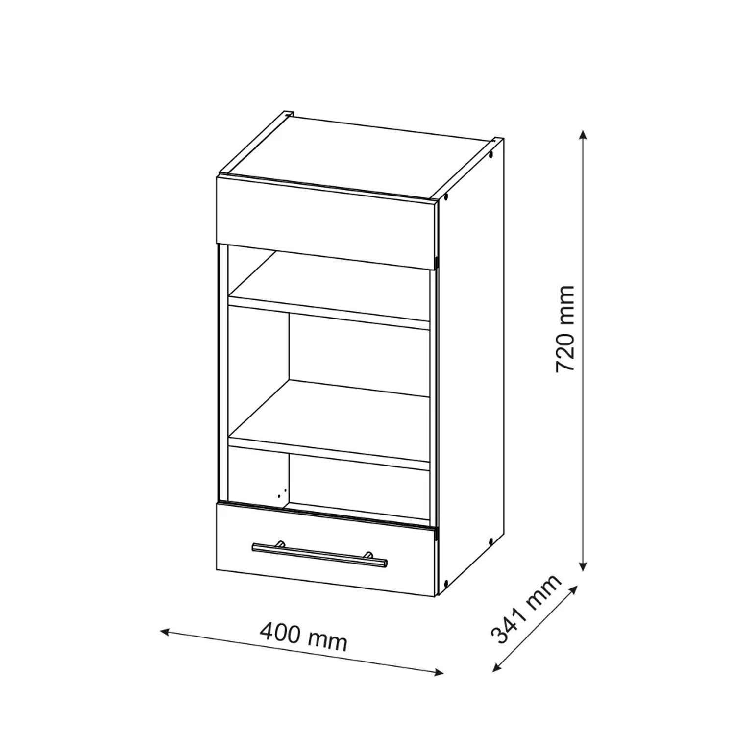 Vicco Küchen Glashängeschrank Fame-Line, anthrazit/weiß, 40 cm, mit Maßangaben.