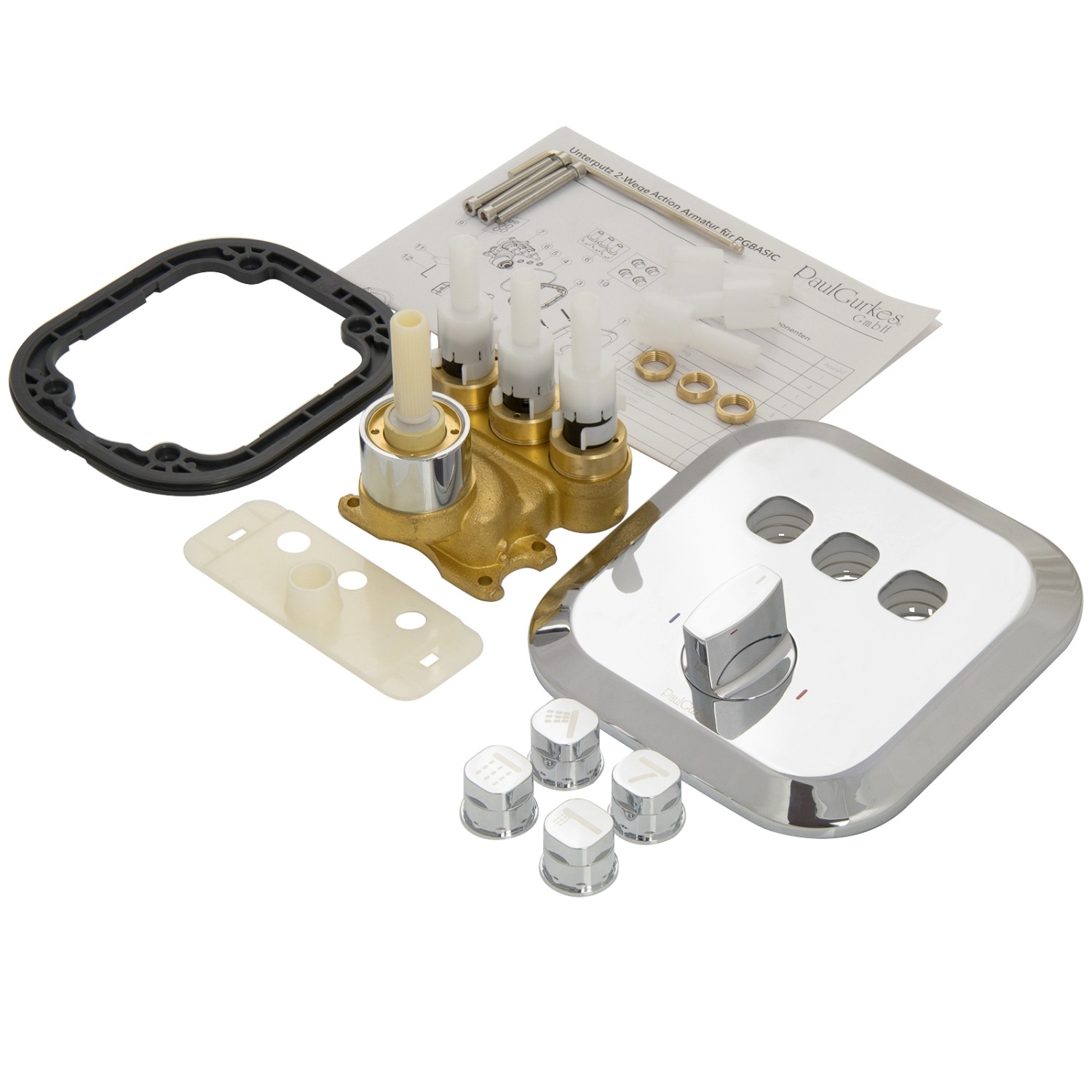 PaulGurkes Unterputz Duschsystem Action Select 3-Wege für Badewanne, Einzelteile