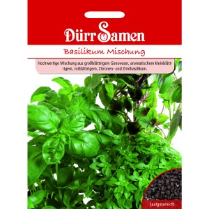 Dürr Samen Basilikum Mischung: Saatgutpackung mit verschiedenen Basilikum Sorten.