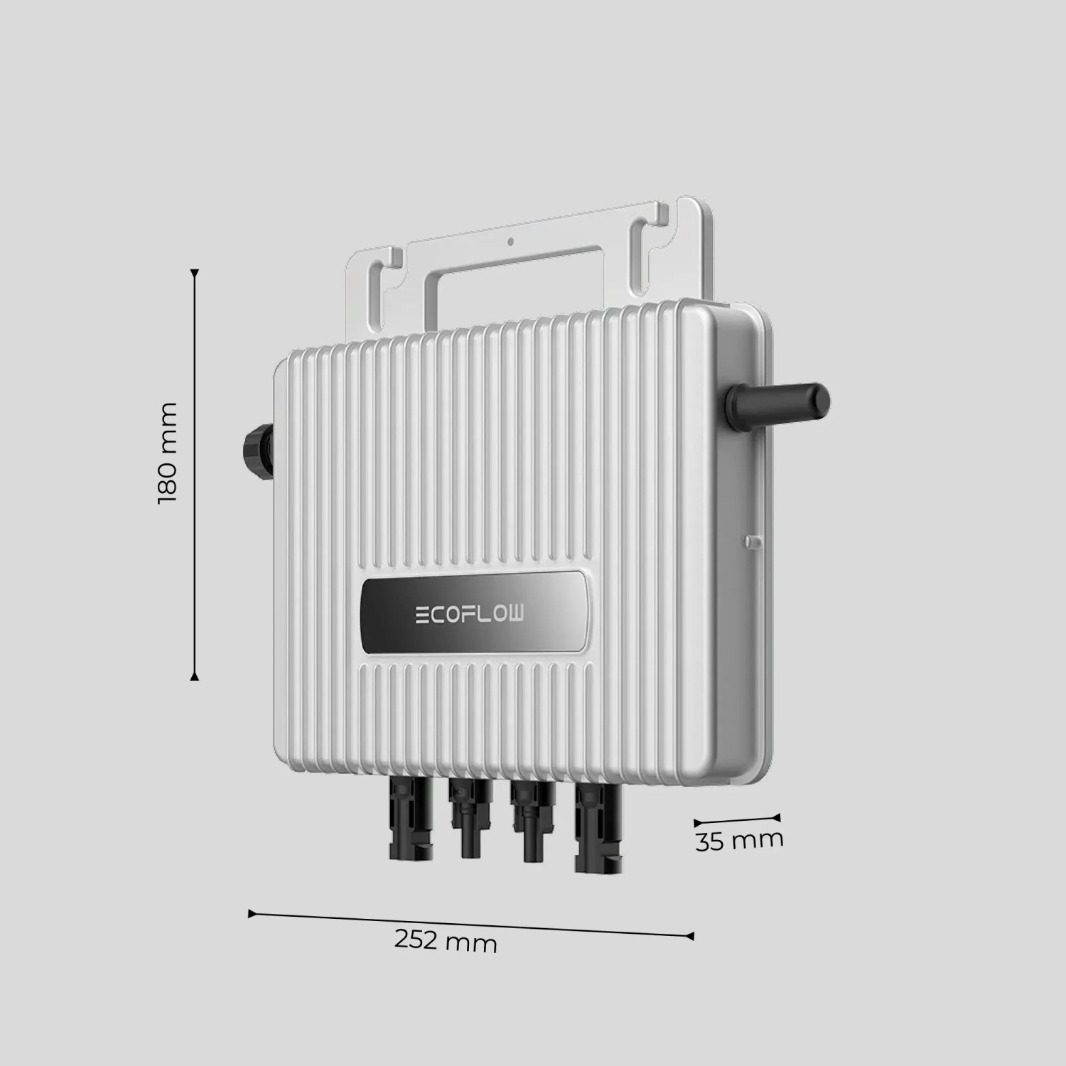 ECOFLOW Stream Mikro-Wechselrichter 800W für Balkonkraftwerk, Detailansicht mit Maßangaben.