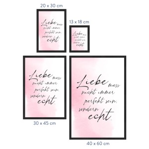 WANDStyle gerahmtes Poster mit Spruch "Liebe echt" in Rosa, 40x60 cm. Romantische Wanddeko im Bilderrahmen.