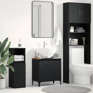 vidaXL Waschbeckenschrank in Schwarz Eichen-Optik, 58x33x60 cm, mit Tür und Stauraum.