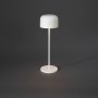 Weiße Konstsmide LED Tischleuchte Lille, 36 cm hoch, für Innen und Außen, mit USB-Anschluss.