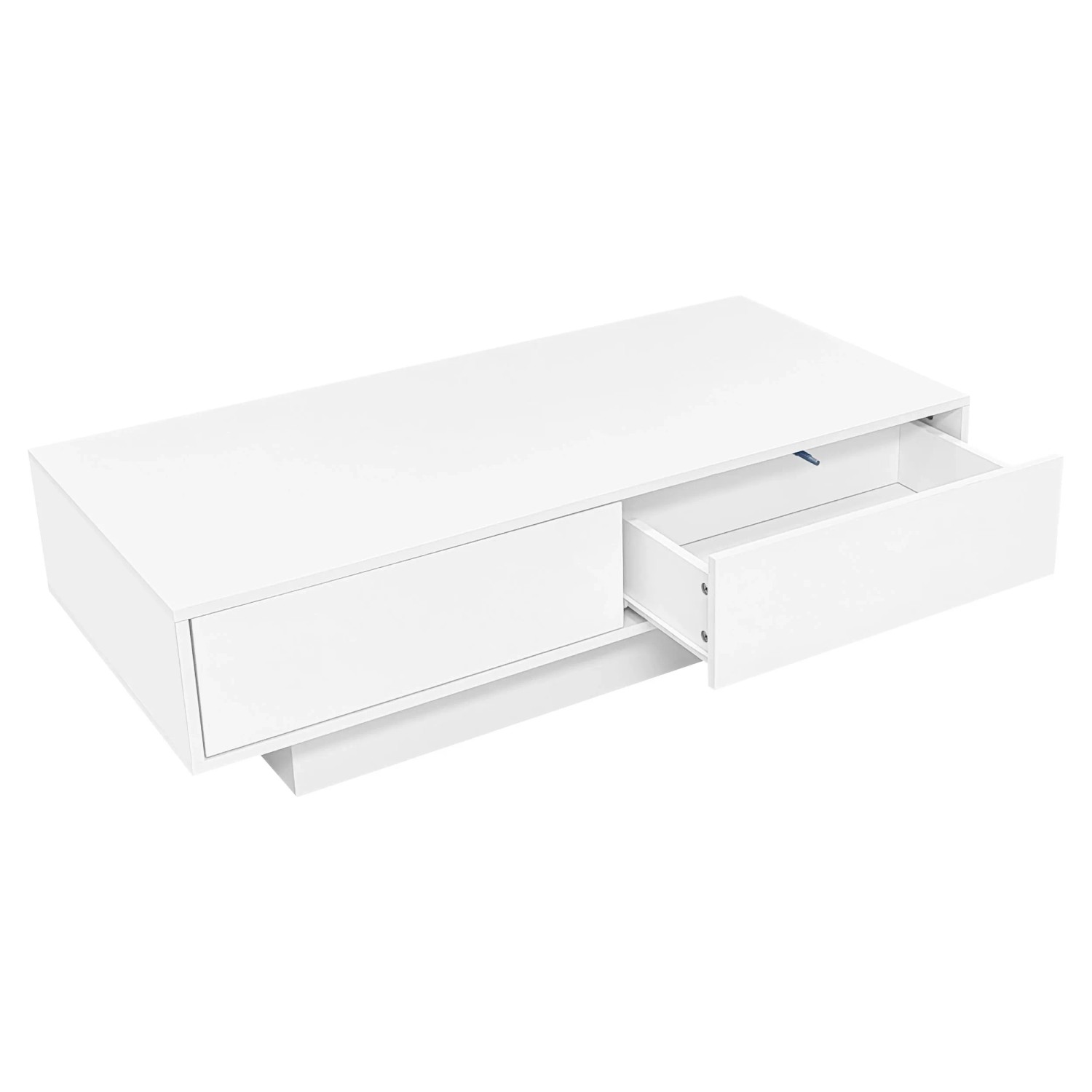 okwish Couchtisch mit 2 Schubladen und LED-Beleuchtung Weiß 115 × 55 cm