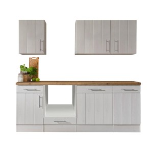 Respekta Küchenzeile Anton 220 cm in Lärche Weiß ohne E-Geräte.