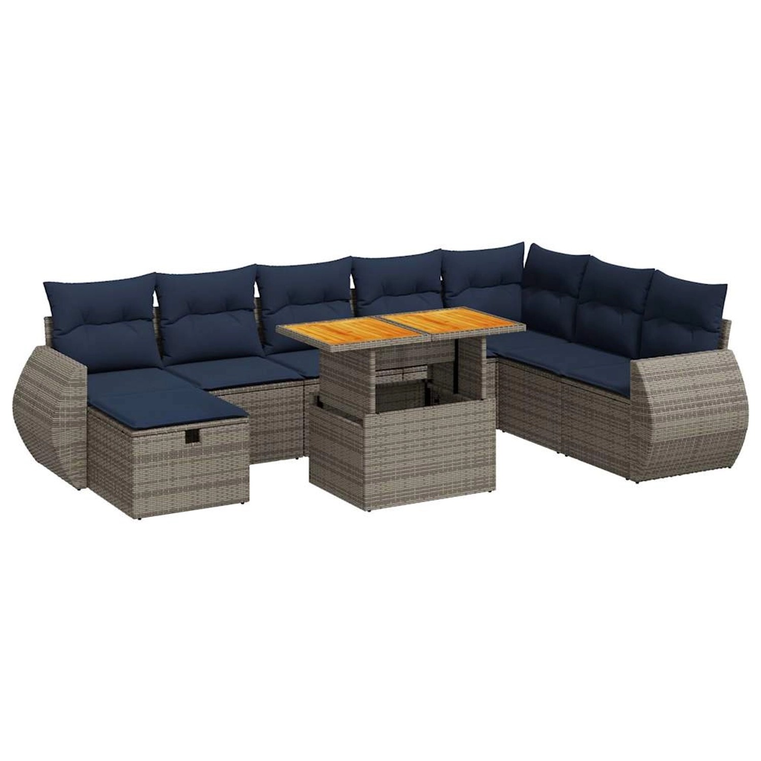 vidaXL 9-Tlg Garten-Sofagarnitur mit Kissen Grau Poly Rattan 3328076
