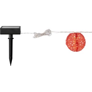 Solar-Lichterkette Fiuggi mit buntem Lampion und Solarpanel mit Erdspieß.