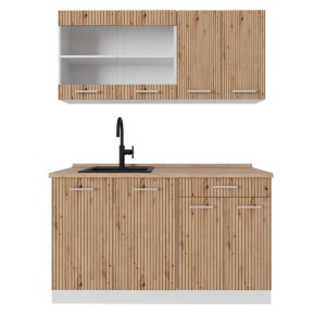 Vicco R-Line Singleküche in Artisan Eiche/Weiß, 140 cm breit. Küchenzeile mit Spüle und Hängeschrank.