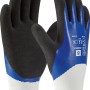 Blau-schwarze Gartenhandschuhe mit Nitril-Vollbeschichtung, Größe 8, für Gartenarbeiten.