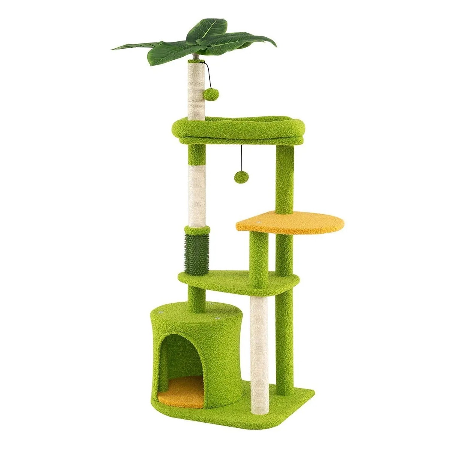 Costway Kletterbaum mit Katzenhöhle Künstlichen Blättern Grün 122 cm
