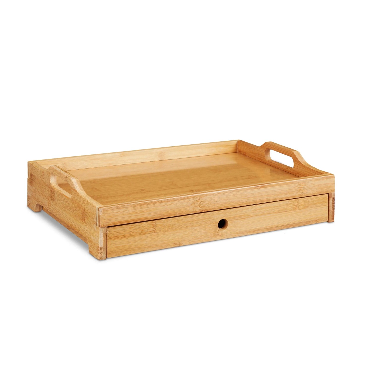 Relaxdays Serviertablett Bambus Natur mit Schublade 43 cm x 31 cm x 10 cm