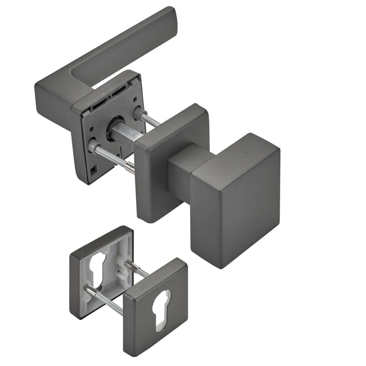 SOTECH Türdrückergarnitur CUBE Anthrazit Rosette Profilzylinder Knauf mit Befestigungsmaterial
