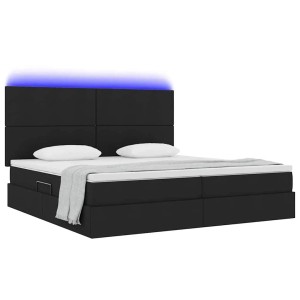 Schwarzes vidaXL Bett (200x200 cm) mit LED-Lichtleisten und Stoffbezug.