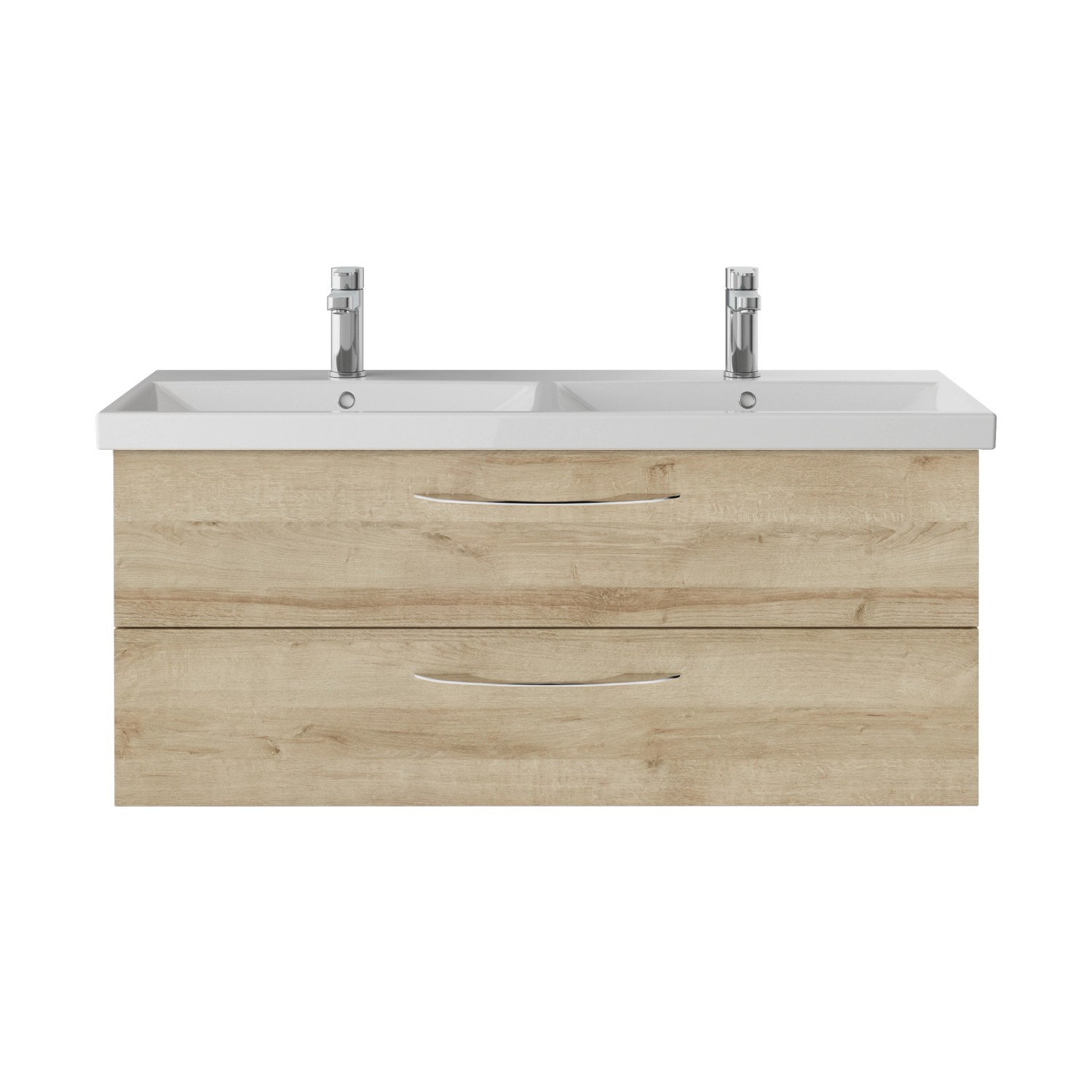 Pelipal Badmöbel-Set Serie 4035 in Riviera Eiche mit Doppelwaschtisch und Unterschrank.
