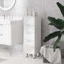 Weißer kleankin Badezimmerschrank (30x30x93 cm) mit vier Schubladen für Badutensilien.
