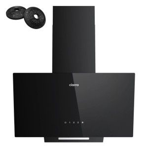 CIARRA Kopffreihaube 60 cm, schwarz, Glas, mit Touch-Bedienung und Aktivkohlefiltern. Moderne Dunstabzugshaube A++.