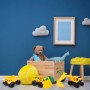 3 gelb-schwarze Kunststoff Baustellenfahrzeuge: LKW, Frontlader, Bagger. Perfekt für Spiel & Spaß im Kinderzimmer.