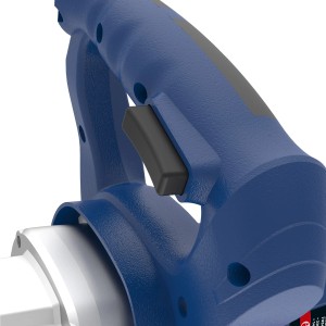 Detailaufnahme: Güde Rührwerk GRW 1400 mit blauem Gehäuse und Schalter.