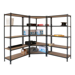 PROREGAL Mega Deal: Eckregal und 2 Schwerlastregale Muli, 180x180x50 cm, anthrazit, mit diversen Gegenständen befüllt.