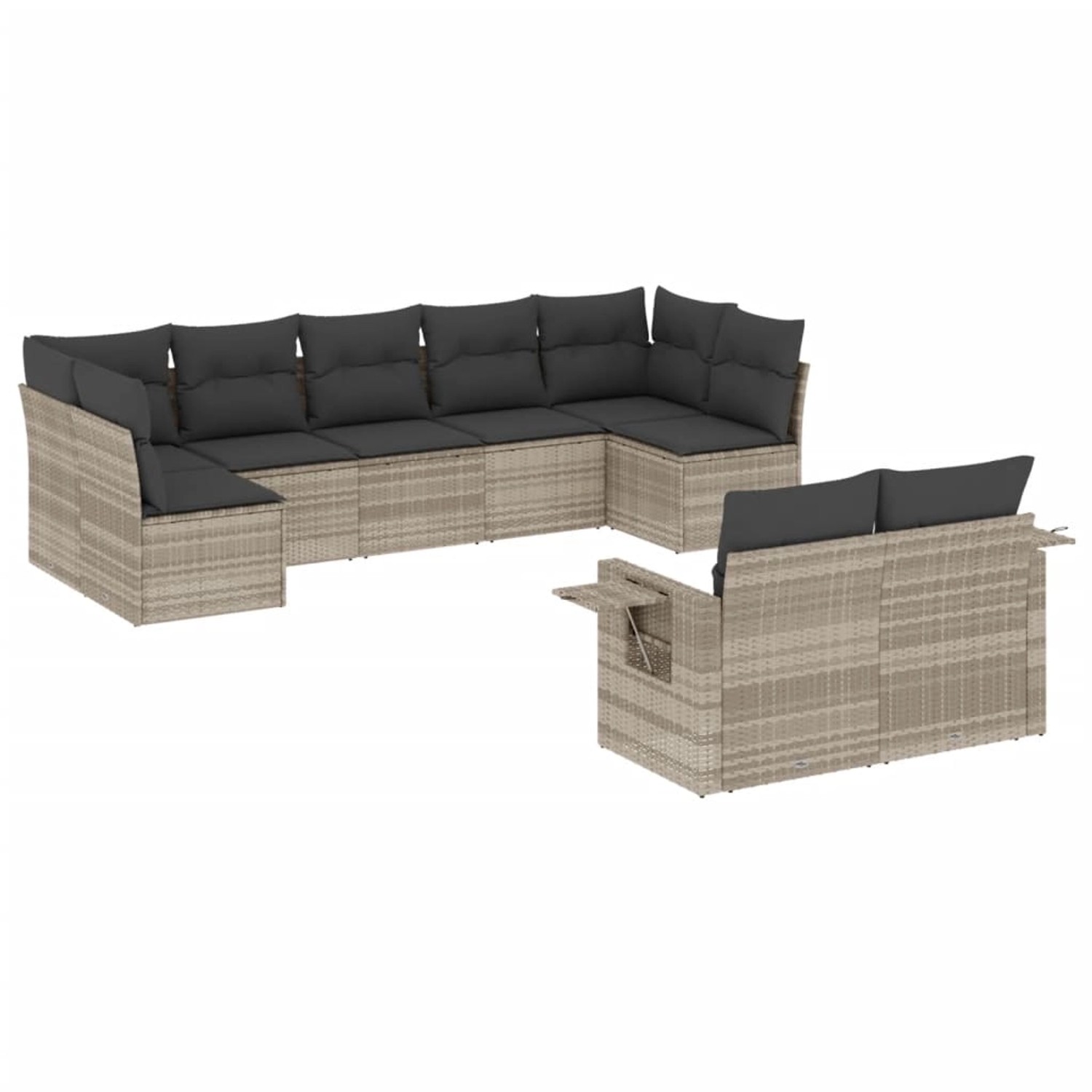 vidaXL 9-Tlg Garten-Sofagarnitur mit Kissen Hellgrau Poly Rattan 3252959 günstig online kaufen