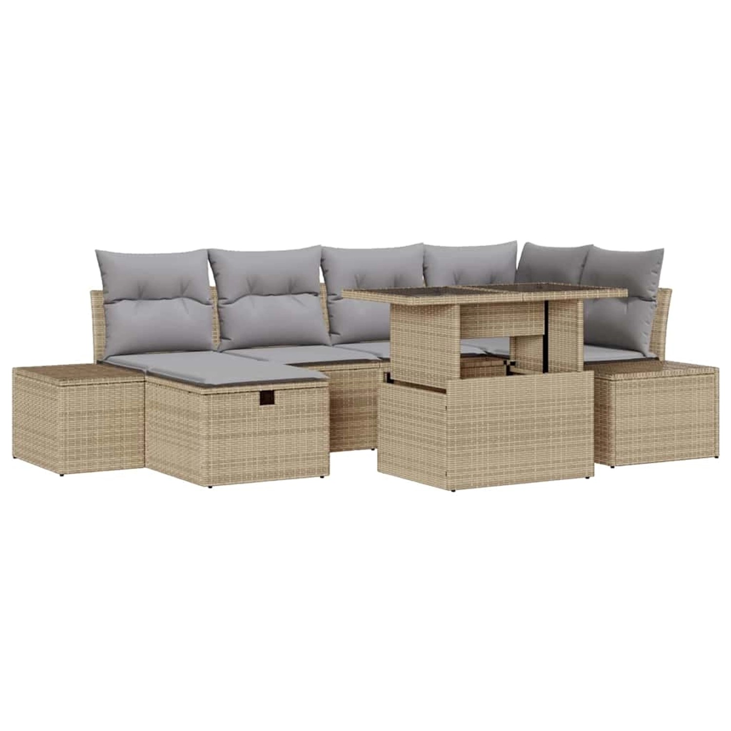 vidaXL Garten-Sofa-Set Höhenverstellbar 7-Tlg Beige Poly Rattan 3361209 günstig online kaufen