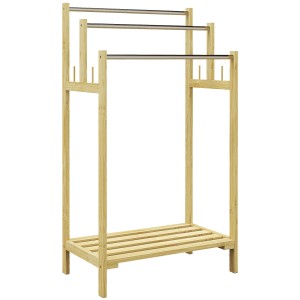 HOMCOM Handtuchhalter aus Bambus mit 3 Stangen für Badaccessoires.