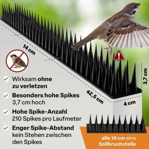 TTL GARDEN Vogelabwehr Spikes, 7,5m, aus Kunststoff, mit Vogel
