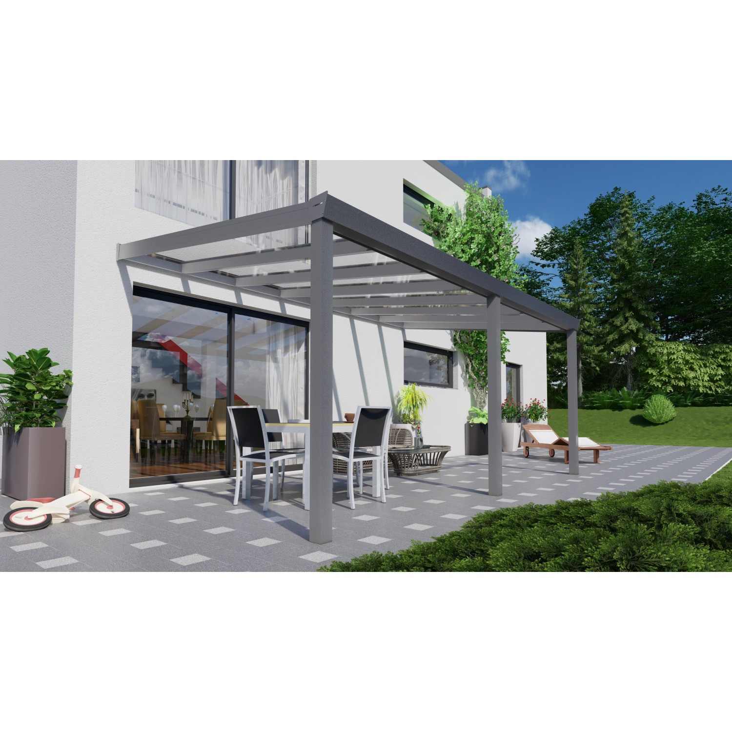 Terrassenüberdachung Professional 500 cm x 300 cm Anthrazit Struktur Glas günstig online kaufen