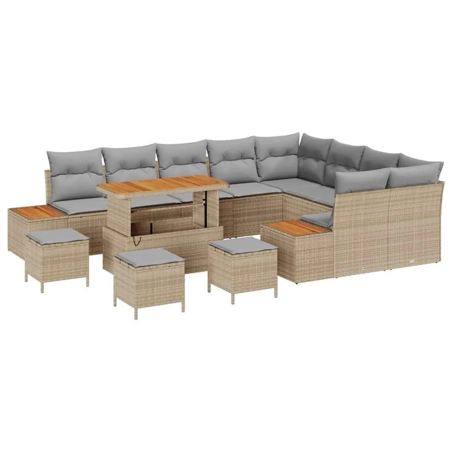 vidaXL Gartensofa-Set mit Kissen mit Speicher 13 Stk Beige Poly Rattan 3364 günstig online kaufen
