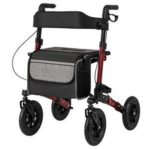 Costway Rollator mit Luftbereifung Faltbar 7-Fach Höhenverstellbar Rot