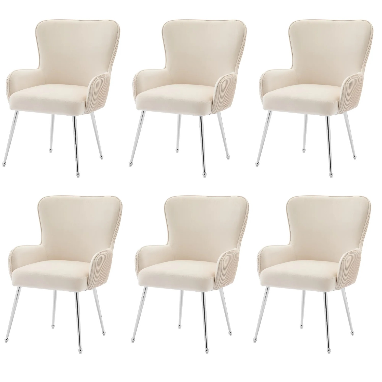 Merax Samt Esszimmerstuhl 6er Set mit Armlehnen Silbernen Metallbeinen Beige