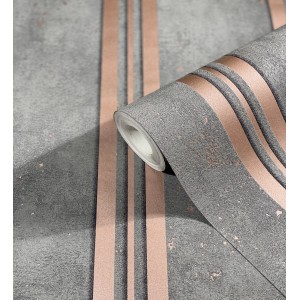Marburg Vliestapete City Glam Streifen Grau, Rolle mit grauer Betonoptik und roséfarbenen Streifen.
